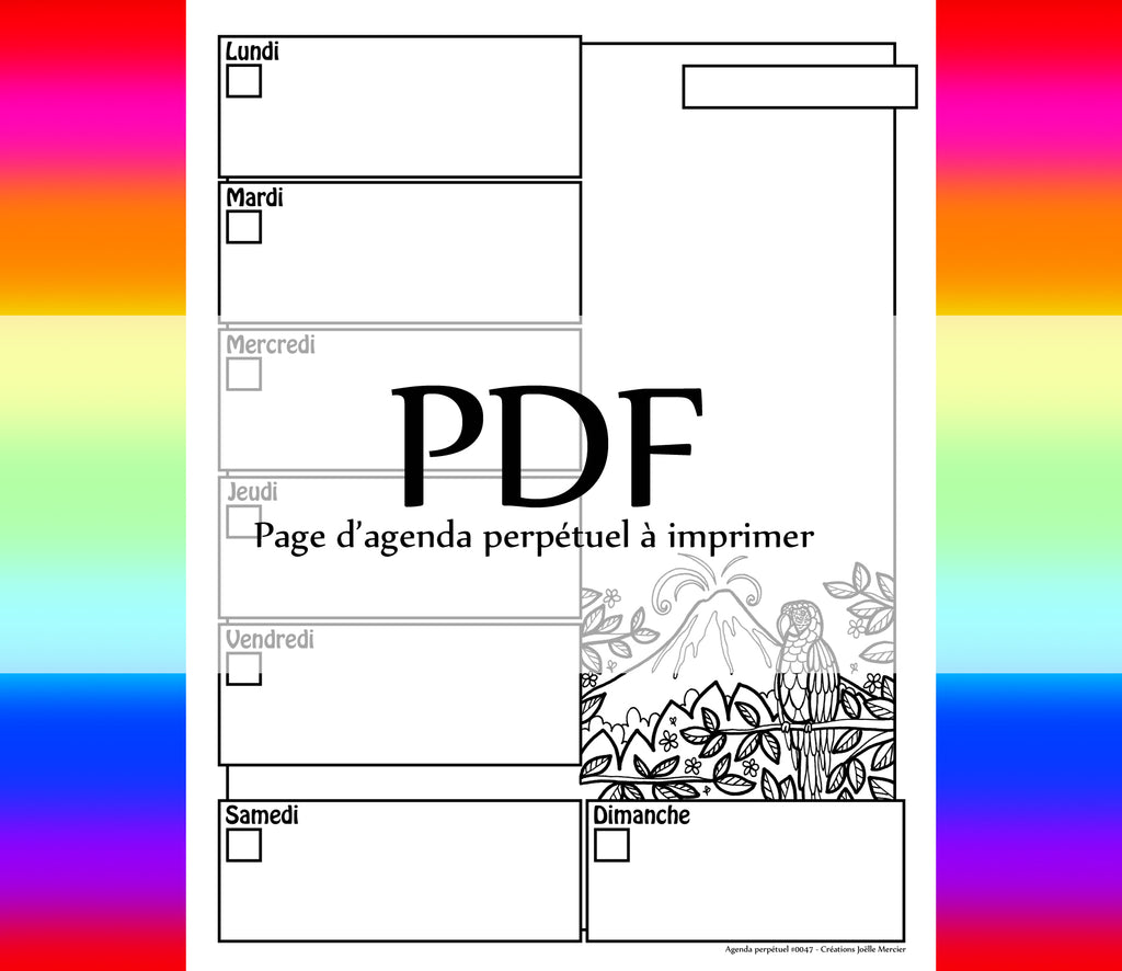 Page #0047 Agenda perpétuel - Téléchargement instantané - PDF à imprimer, PERROQUET, volcan, Costa Rica, vacances