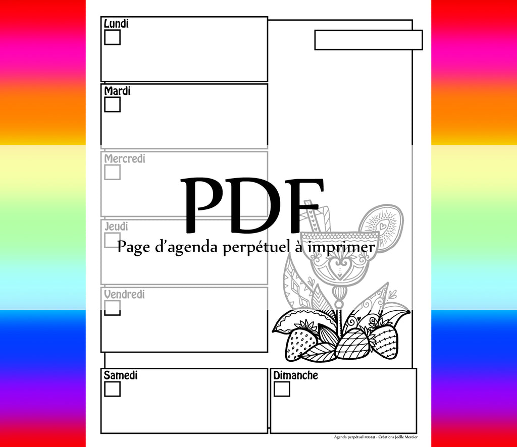 Page #0049 Agenda perpétuel - Téléchargement instantané - PDF à imprimer, DAIQUIRI, fraise, kiwi, cocktail, été