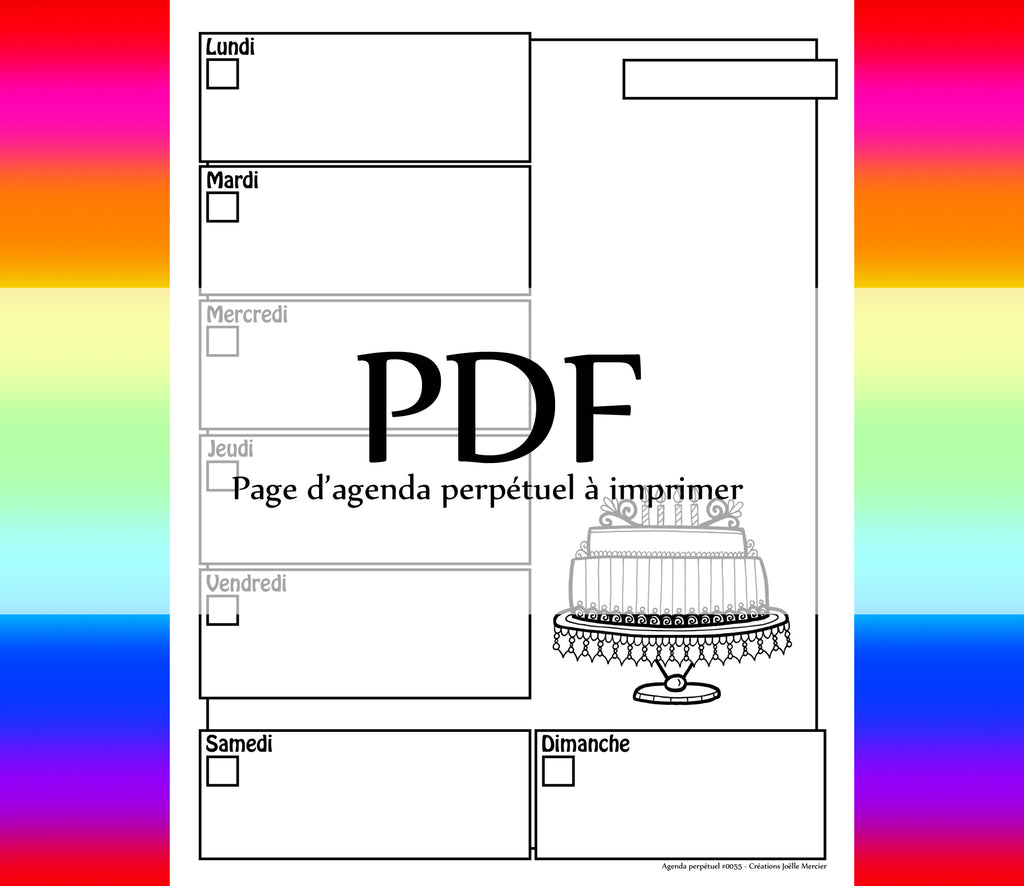 Page #0055 Agenda perpétuel - Téléchargement instantané - PDF à imprimer, GÂTEAU, fête