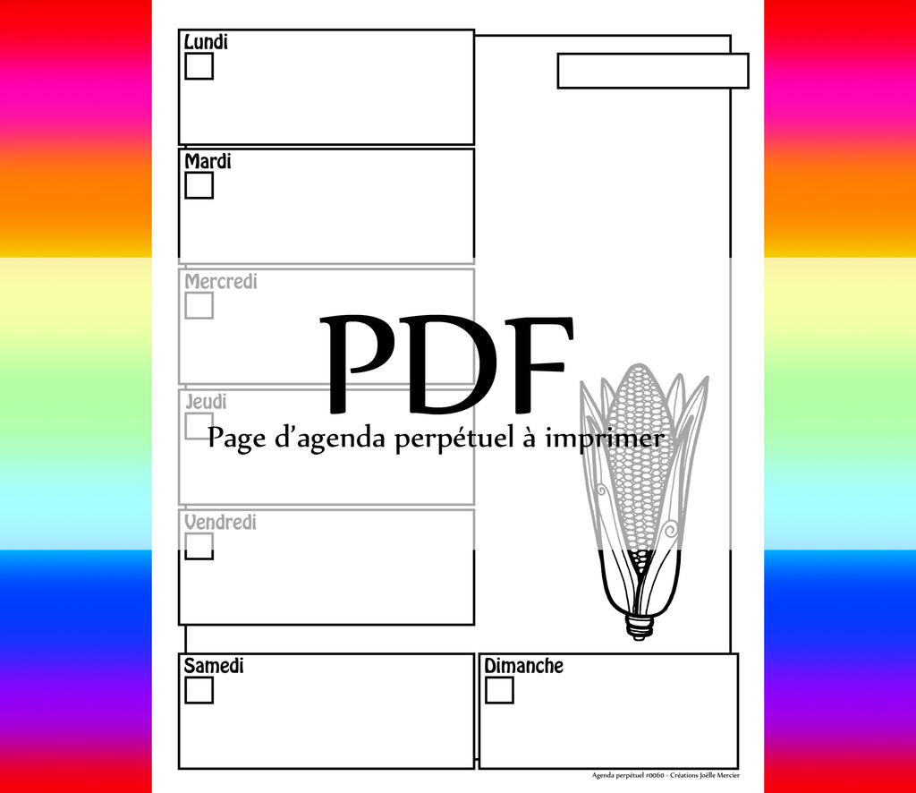 Page #0060 Agenda perpétuel - Téléchargement instantané - PDF à imprimer, Maïs, épluchette de blé d'inde