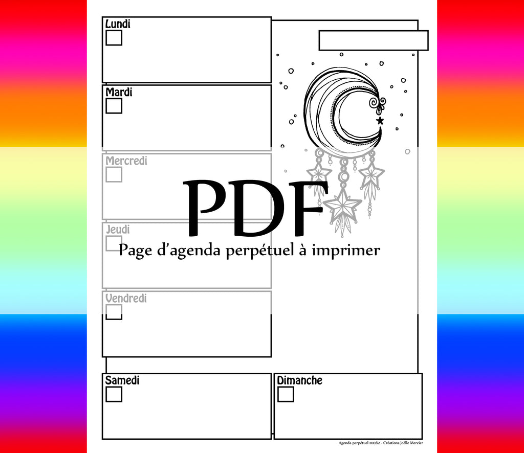 Page #0062 Agenda perpétuel - Téléchargement instantané - PDF à imprimer, CAPTEUR DE RÊVES, lune, étoiles