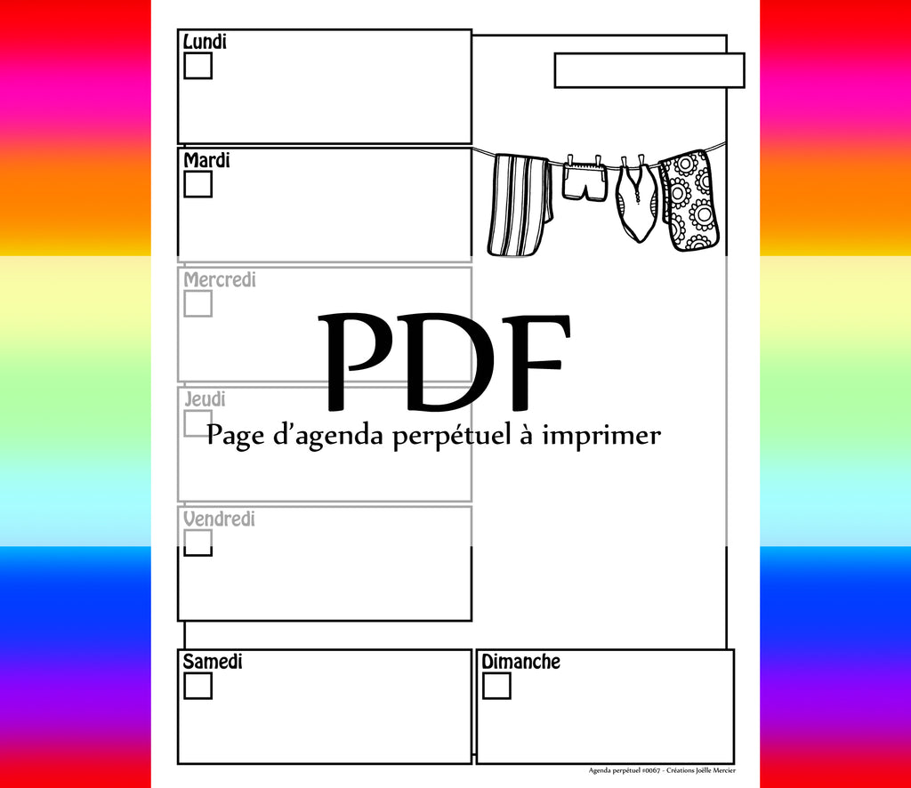 Page #0067 Agenda perpétuel - Téléchargement instantané - PDF à imprimer, CORDE À LINGE, maillots de bain, piscine, été