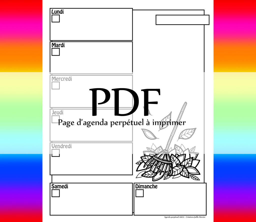 Page #0072 Agenda perpétuel - Téléchargement instantané - PDF à imprimer, Rateau et feuilles d'automne