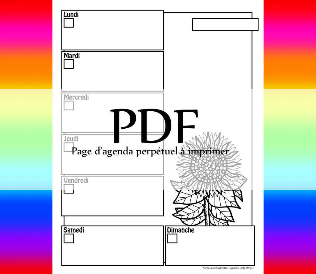 Page #0073 Agenda perpétuel - Téléchargement instantané - PDF à imprimer, fleur de Tournesol