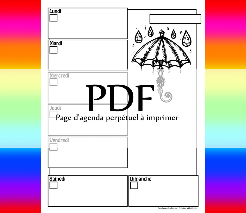 Page #0074 Agenda perpétuel - Téléchargement instantané - PDF à imprimer, Parapluie