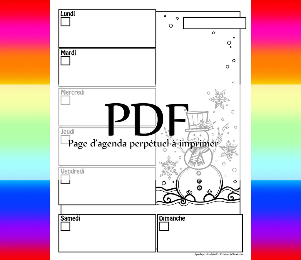 Page #0083 Agenda perpétuel - Téléchargement instantané - PDF à imprimer, un BONHOMME DE NEIGE