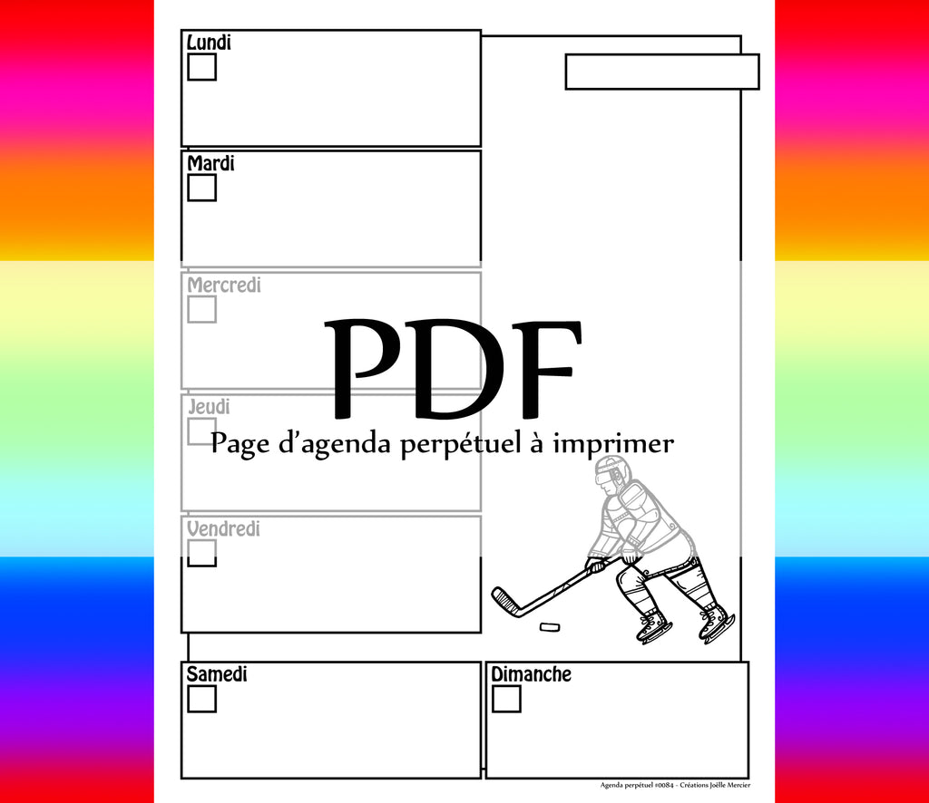 Page #0084 Agenda perpétuel - Téléchargement instantané - PDF à imprimer, JOUEUR HOCKEY