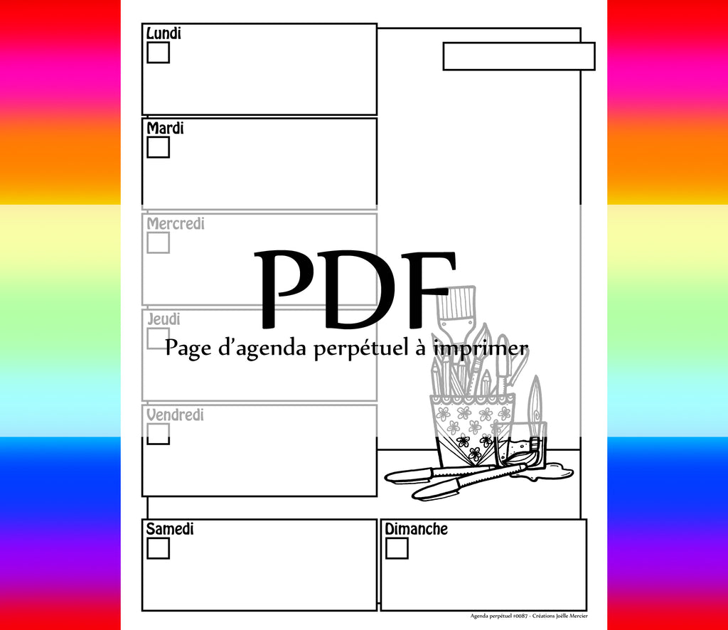 Page #0087 Agenda perpétuel - Téléchargement instantané - PDF à imprimer, ART, pot pinceaux, crayons