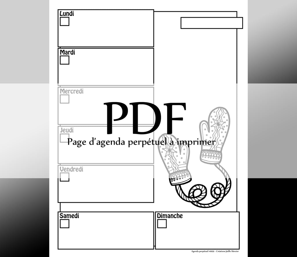 Page #0091 Agenda perpétuel - Téléchargement instantané - PDF à imprimer, MITAINES, hiver, froid