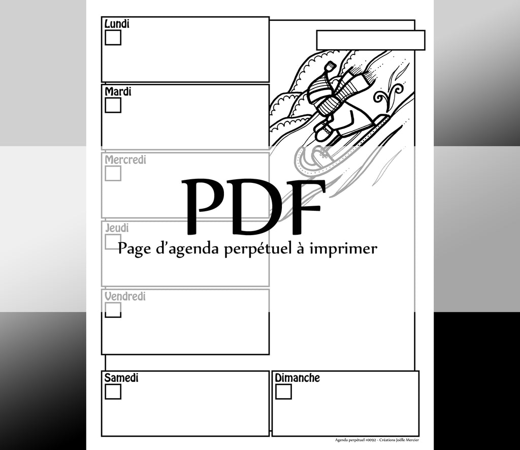 Page #0092 Agenda perpétuel - Téléchargement instantané - PDF à imprimer, LUGE, traineau, glissade, hiver