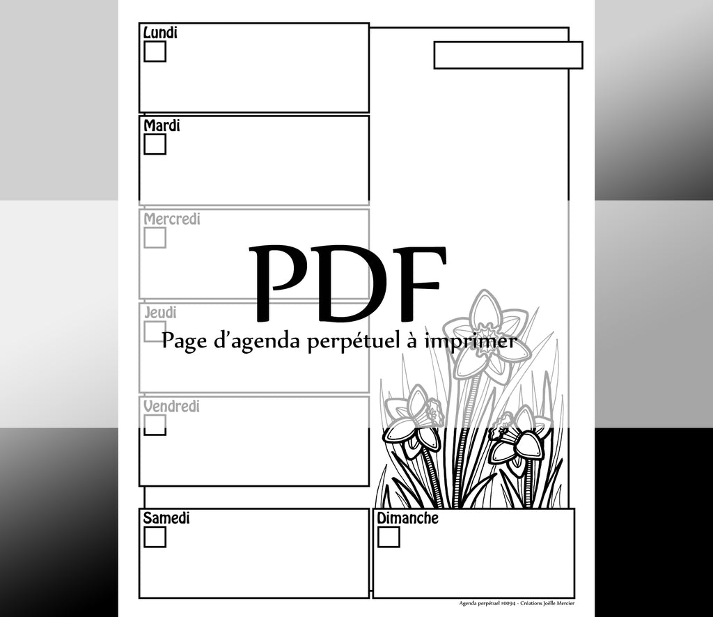 Page #0094 Agenda perpétuel - Téléchargement instantané - PDF à imprimer, JONQUILLES, fleurs, printemps, été