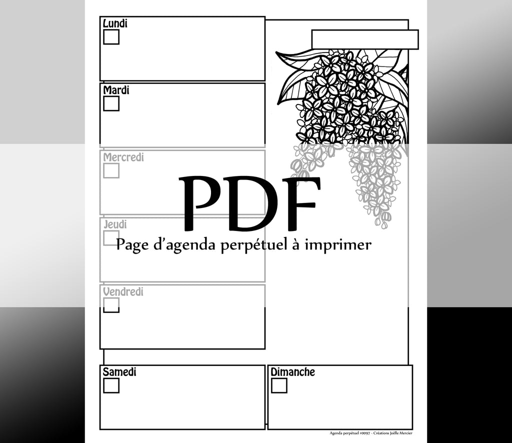 Page #0097 Agenda perpétuel - Téléchargement instantané - PDF à imprimer, LILAS, fleurs, printemps, été