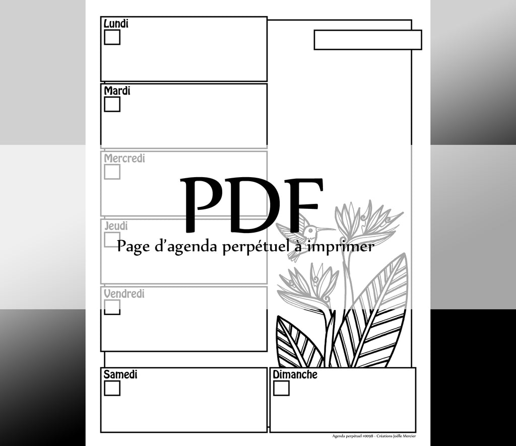 Page #0098 Agenda perpétuel - Téléchargement instantané - PDF à imprimer, OISEAU DU PARADIS, fleurs, printemps, été, colibri