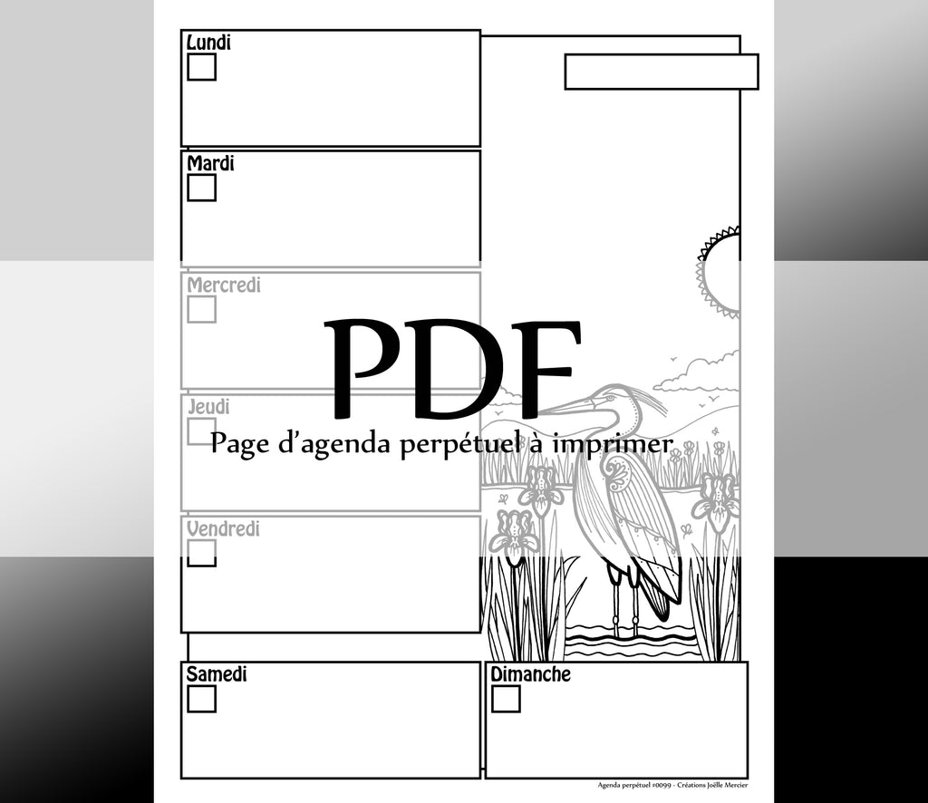 Page #0099 Agenda perpétuel - Téléchargement instantané - PDF à imprimer, GRAND HÉRON, oiseau