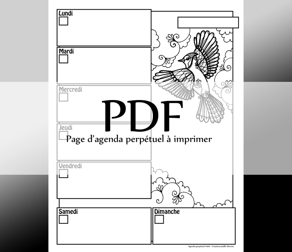 Page #0101 Agenda perpétuel - Téléchargement instantané - PDF à imprimer, GEAI BLEU, oiseau