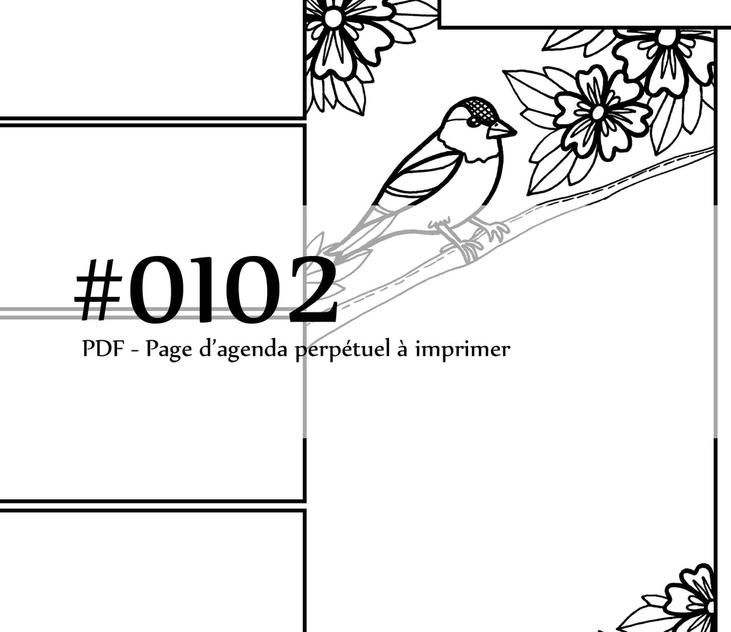 Page #0102 Agenda perpétuel - Téléchargement instantané - PDF à imprimer, CHARDONNERET JAUNE, oiseau