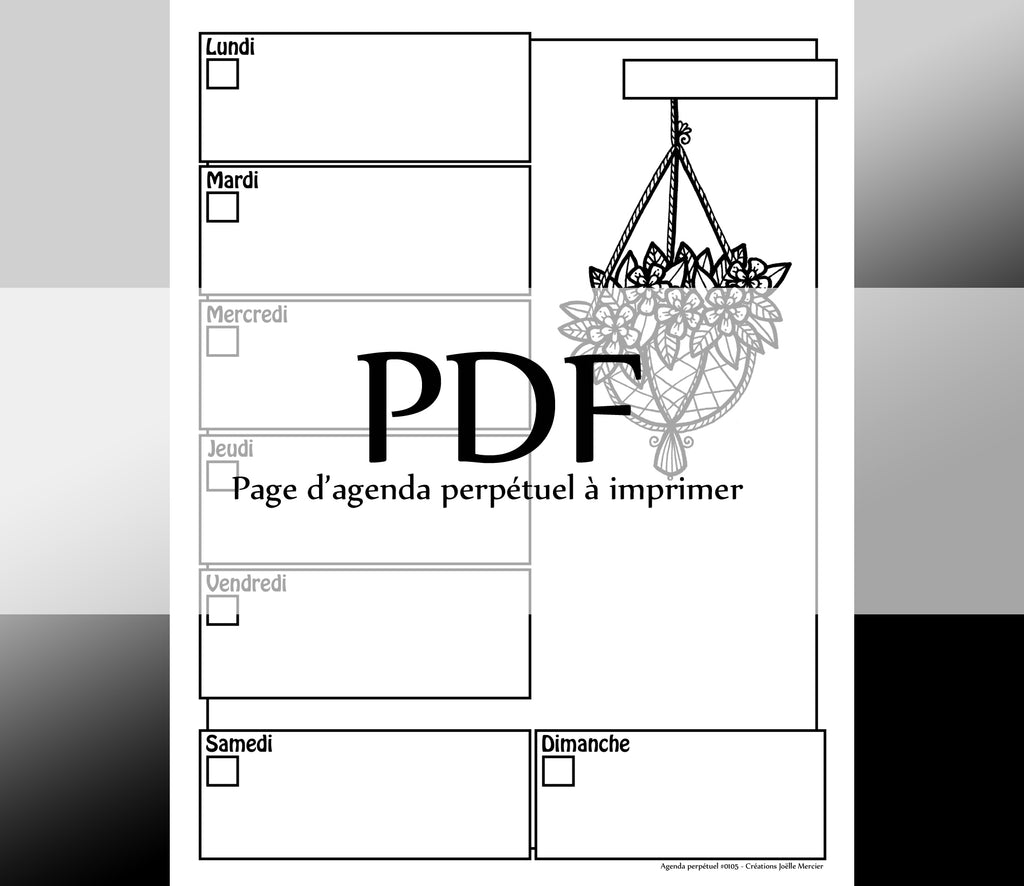 Page #0105 Agenda perpétuel - Téléchargement instantané - PDF à imprimer, JARDINIÈRE SUSPENDUES, fleurs, plante