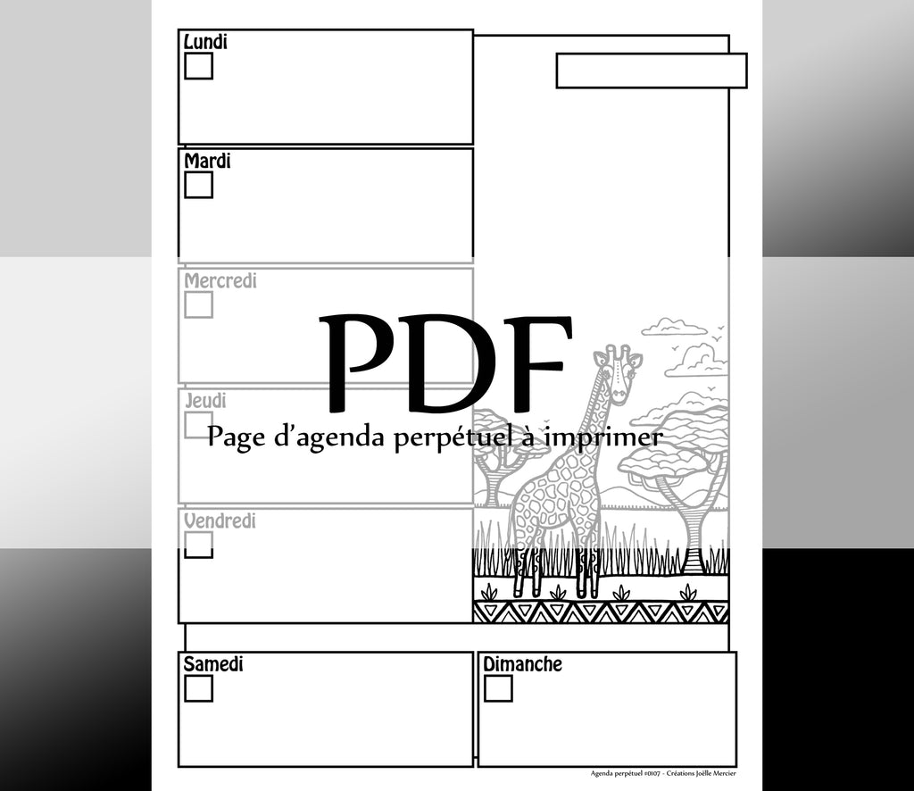 Page #0107 Agenda perpétuel - Téléchargement instantané - PDF à imprimer, GIRAFE, animal, Afrique