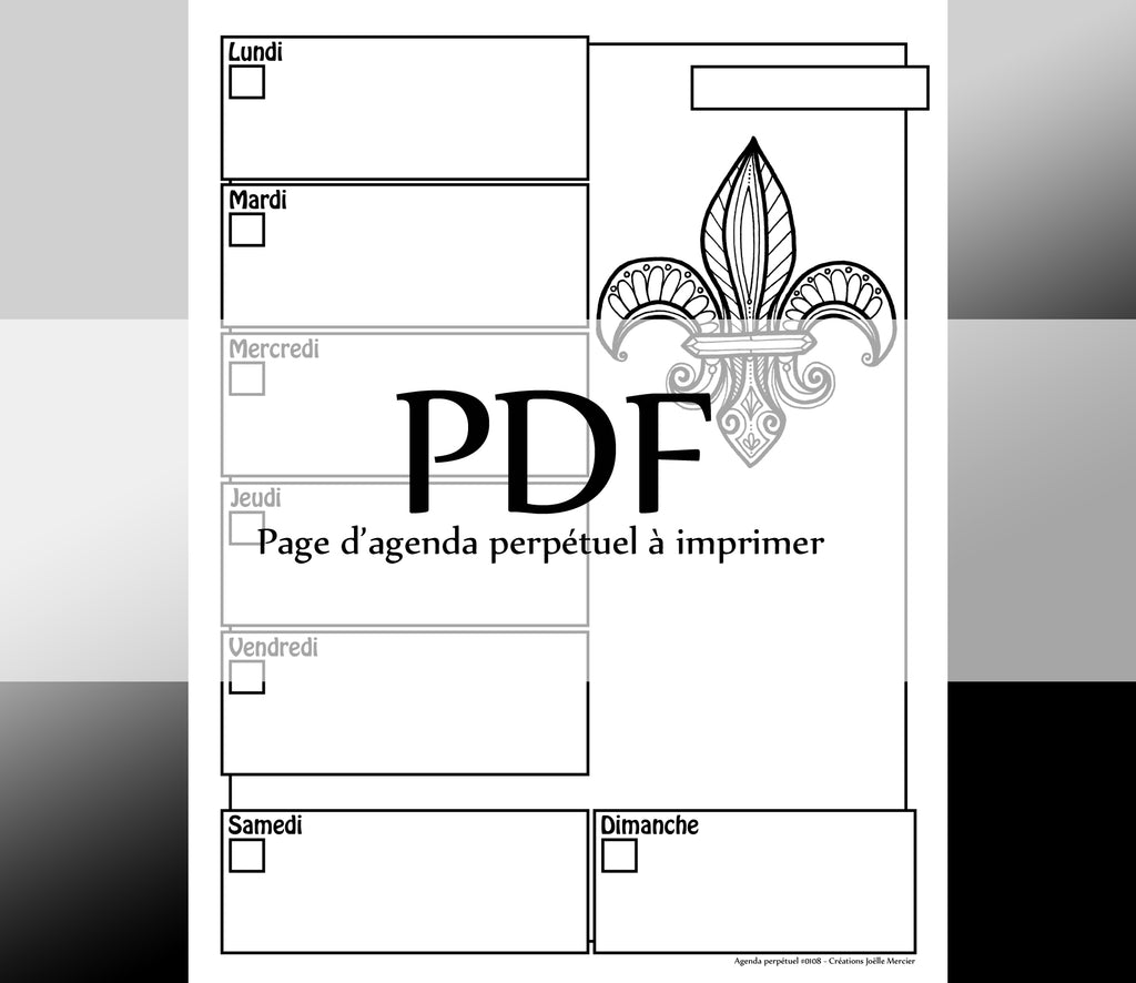 Page #0108 Agenda perpétuel - Téléchargement instantané - PDF à imprimer, FLEUR DE LYS du QUÉBEC, St-Jean-Baptiste