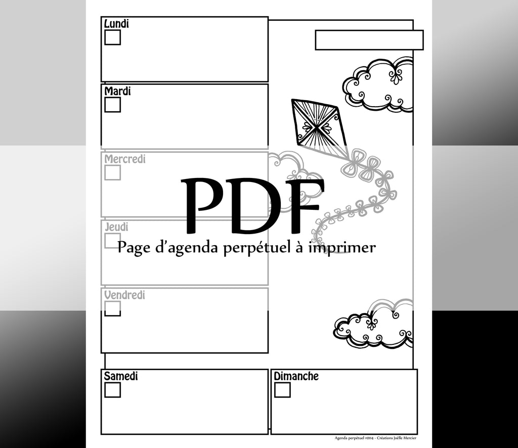 Page #0114 Agenda perpétuel - Téléchargement instantané - PDF à imprimer, CERF-VOLANT, été, vent