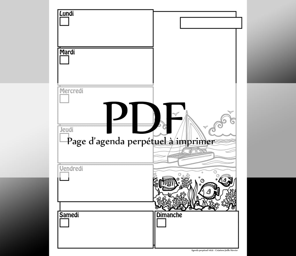 Page #0121 Agenda perpétuel - Téléchargement instantané - PDF à imprimer, CATAMARAN, bateau, poissons