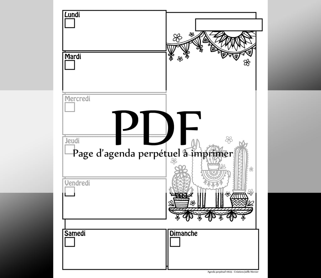 Page #0123 Agenda perpétuel - Téléchargement instantané - PDF à imprimer, LAMA et CACTUS