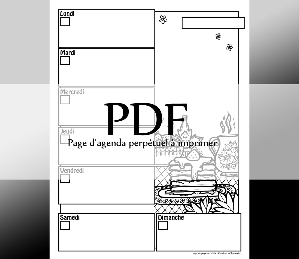 Page #0124 Agenda perpétuel - Téléchargement instantané - PDF à imprimer, PANCAKES AUX FRAISES, déjeuner