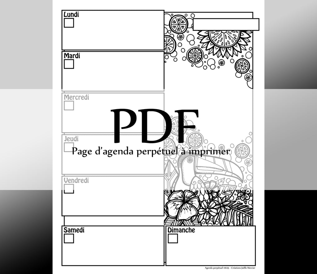 Page #0125 Agenda perpétuel - Téléchargement instantané - PDF à imprimer, TOUCAN ET AGRUMES, oiseau