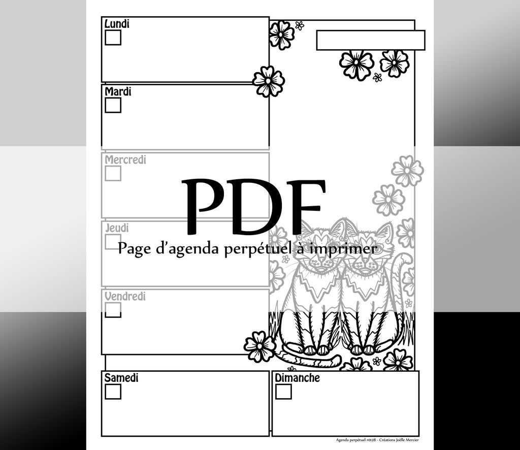 Page #0128 Agenda perpétuel - Téléchargement instantané - PDF à imprimer, DEUX PETITS CHATS