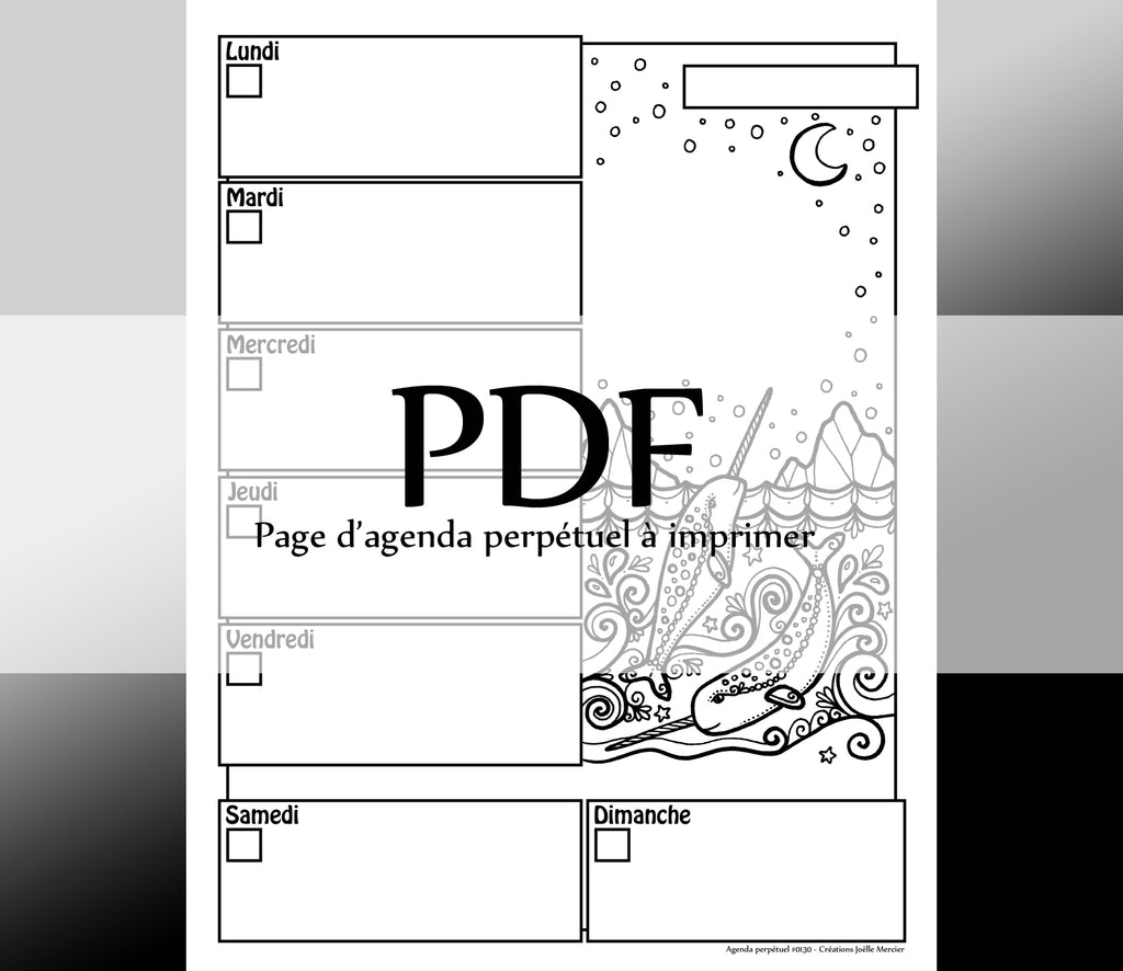 Page #0130 Agenda perpétuel - Téléchargement instantané - PDF à imprimer, NARVALS, hiver