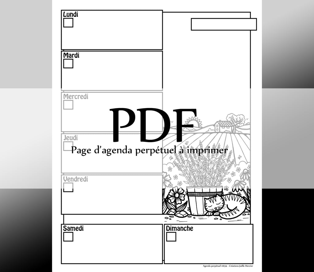 Page #0134 Agenda perpétuel - Téléchargement instantané - PDF à imprimer, LAVANDE EN PROVENCE, chat