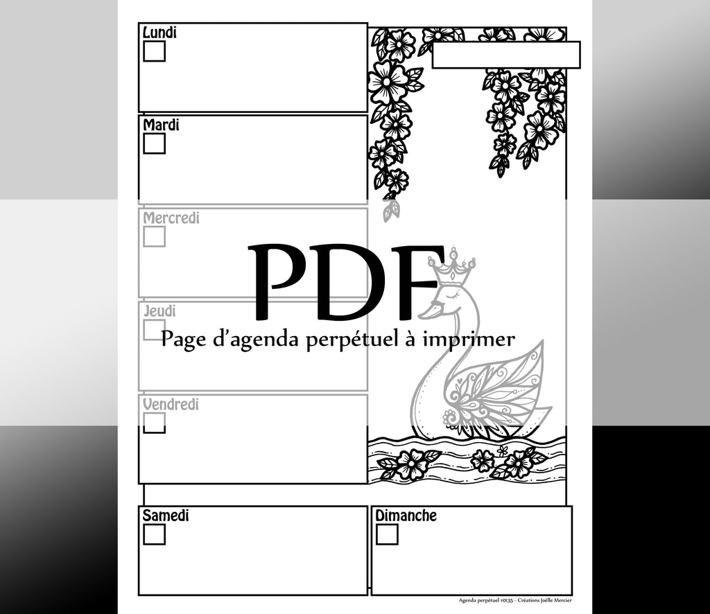 Page #0135 Agenda perpétuel - Téléchargement instantané - PDF à imprimer, CYGNE ROYAL, oiseau