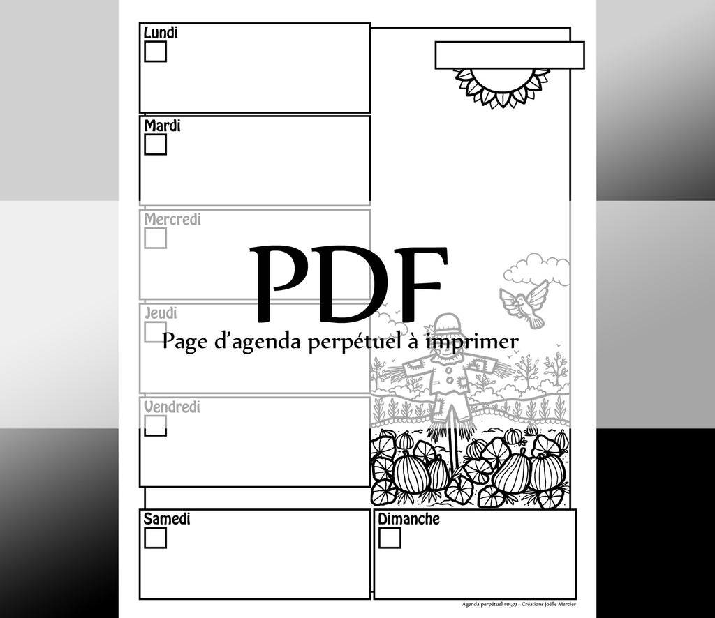 Page #0139 Agenda perpétuel - Téléchargement instantané - PDF à imprimer, ÉPOUVANTAIL, citrouilles, automne