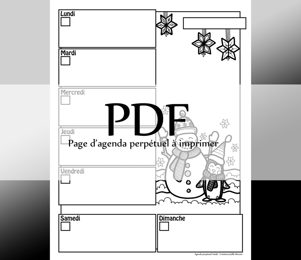 Page #0148 Agenda perpétuel - Téléchargement instantané - PDF à imprimer, BONHOMME DE NEIGE ET PINGOUIN