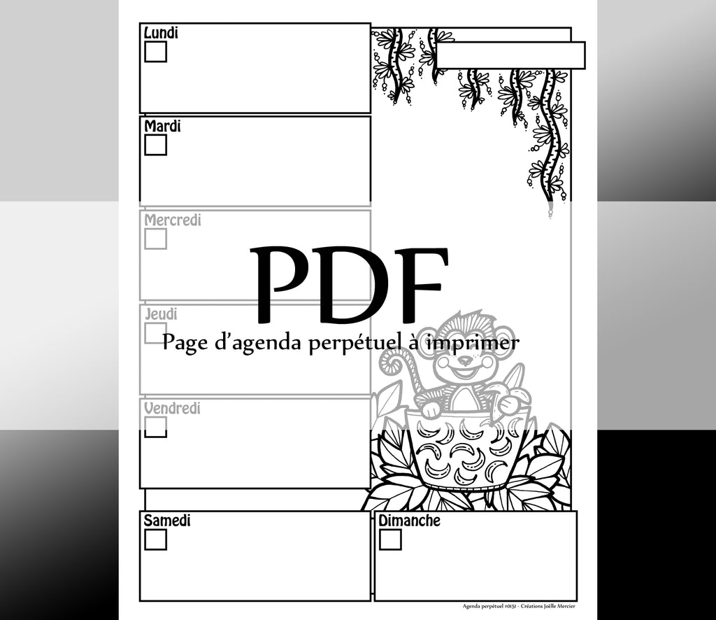 Page #0151 Agenda perpétuel - Téléchargement instantané - PDF à imprimer, PETIT SINGE
