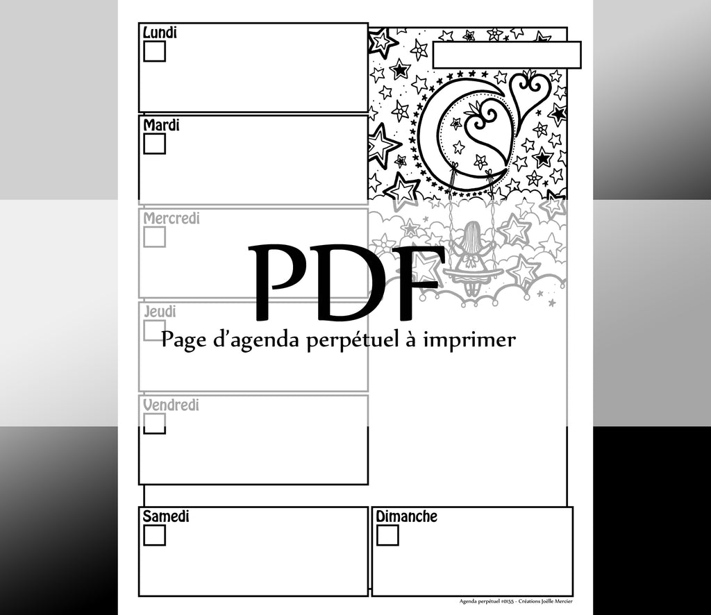 Page #0155 Agenda perpétuel - Téléchargement instantané - PDF à imprimer, BALANÇOIRE SUR LA LUNE