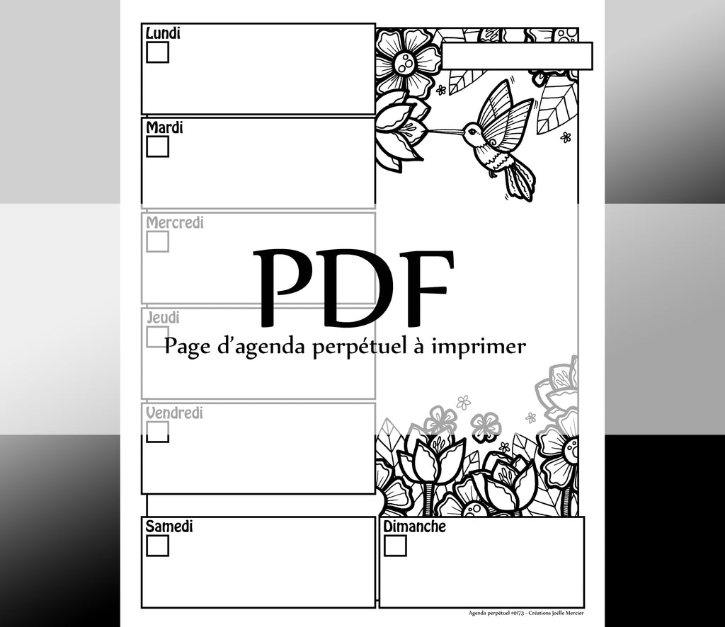 Page #0173 Agenda perpétuel - Téléchargement instantané - PDF à imprimer, COLIBRI, oiseau