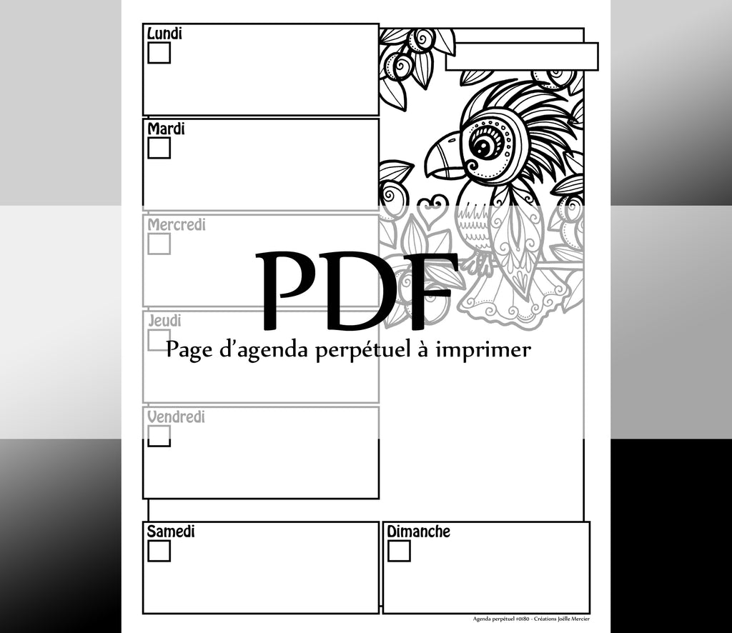 Page #0180 Agenda perpétuel - Téléchargement instantané - PDF à imprimer, PUNKY LE PERROQUET, oiseau