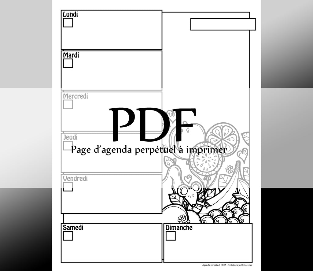 Page #0185 Agenda perpétuel - Téléchargement instantané - PDF à imprimer, SOURIS DANS LES FRUITS
