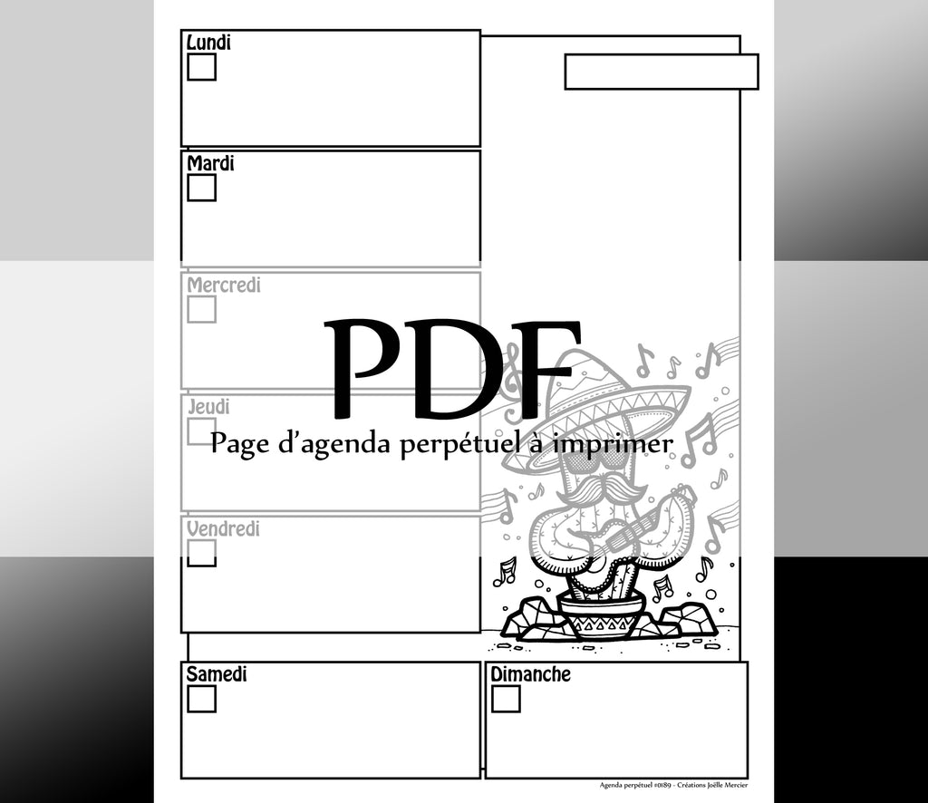 Page #0189 Agenda perpétuel - Téléchargement instantané - PDF à imprimer, CACTUS MEXICAIN