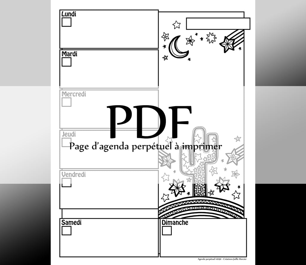 Page #0190 Agenda perpétuel - Téléchargement instantané - PDF à imprimer, CACTUS ÉTOILÉ