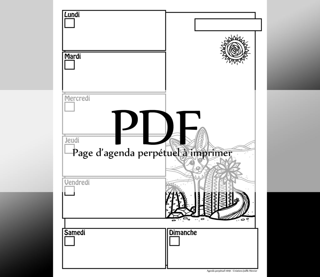 Page #0191 Agenda perpétuel - Téléchargement instantané - PDF à imprimer, FENNEC, cactus