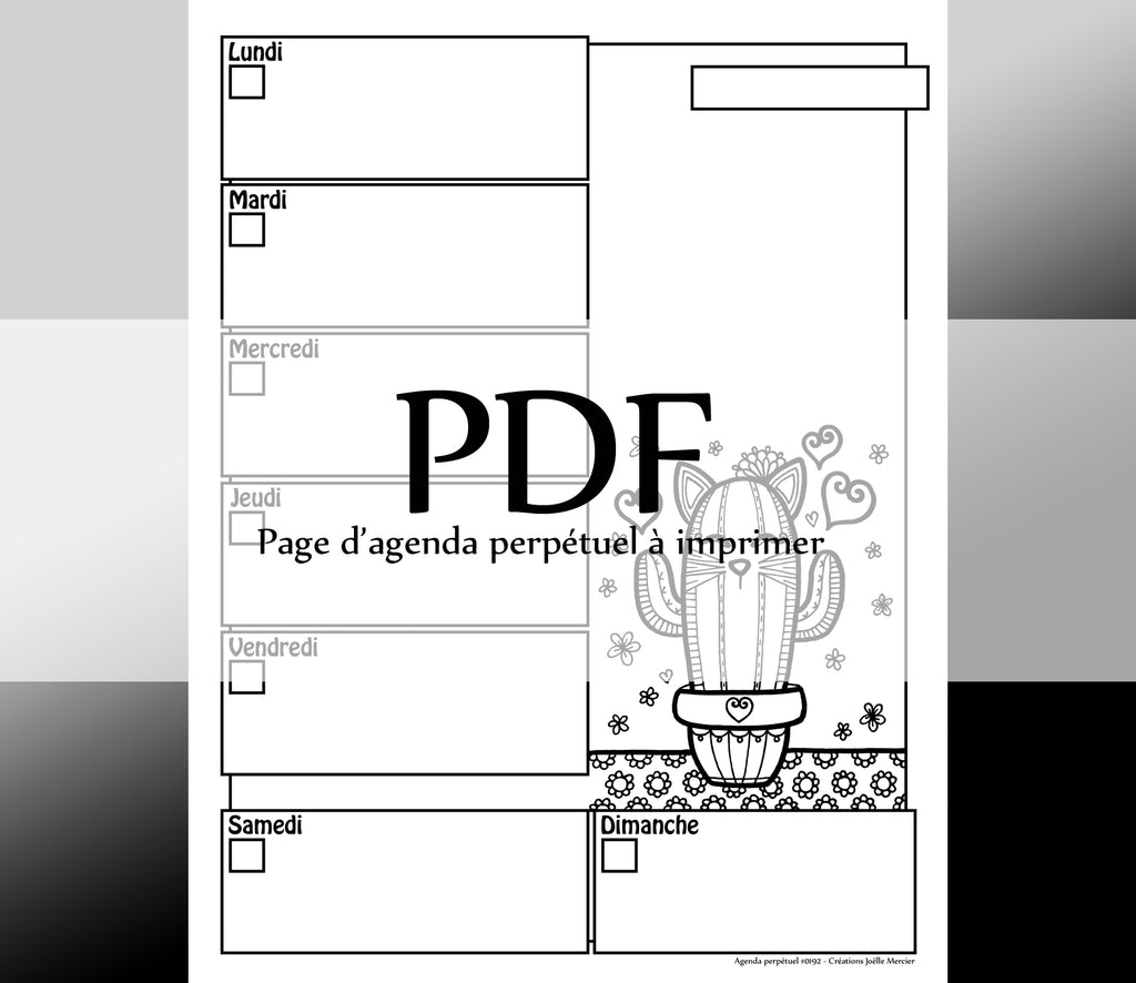 Page #0192 Agenda perpétuel - Téléchargement instantané - PDF à imprimer, CHAT CACTUS