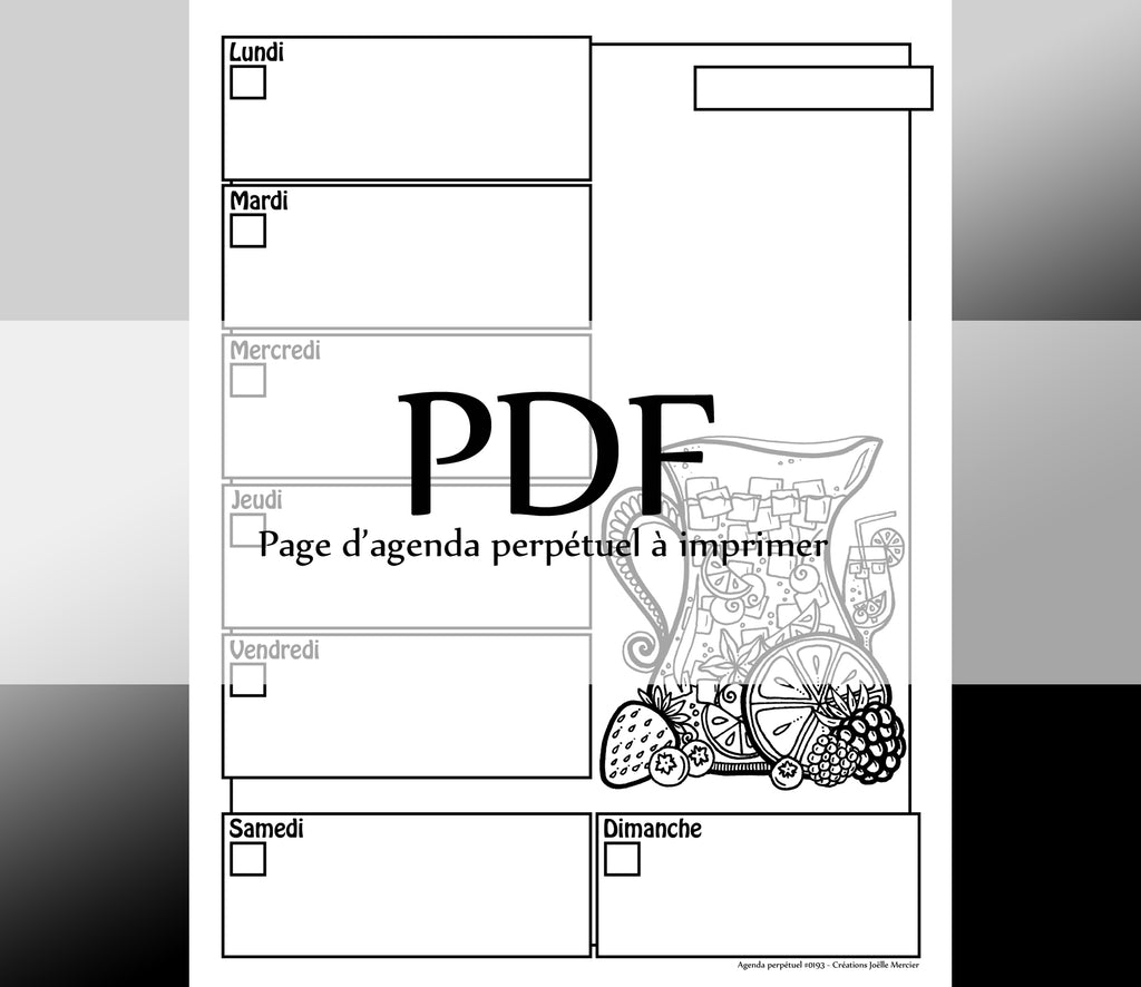 Page #0193 Agenda perpétuel - Téléchargement instantané - PDF à imprimer, PICHET DE SANGRIA