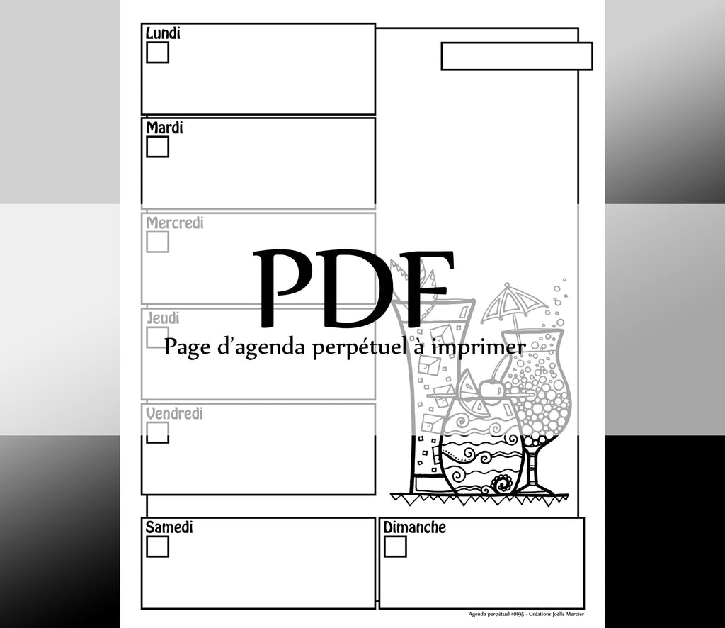 Page #0195 Agenda perpétuel - Téléchargement instantané - PDF à imprimer, TROIS COCKTAILS