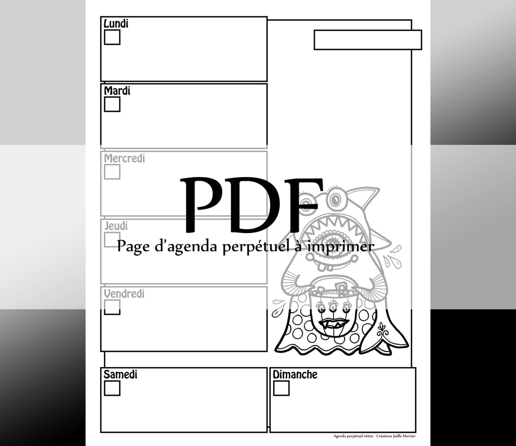 Page #0214 Agenda perpétuel - Téléchargement instantané - PDF à imprimer, PETIT MONSTRE DÉGUISÉ, requin, Halloween