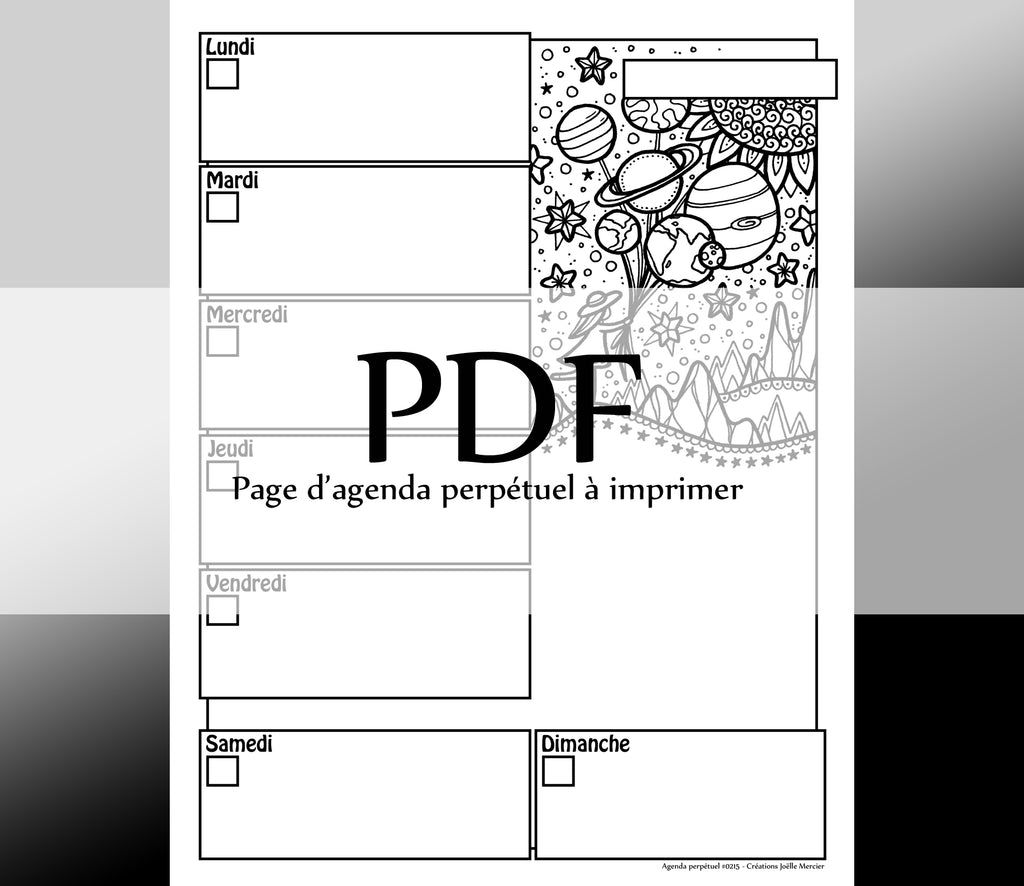 Page #0215 Agenda perpétuel - Téléchargement instantané - PDF à imprimer, BOUQUET DE PLANÈTES