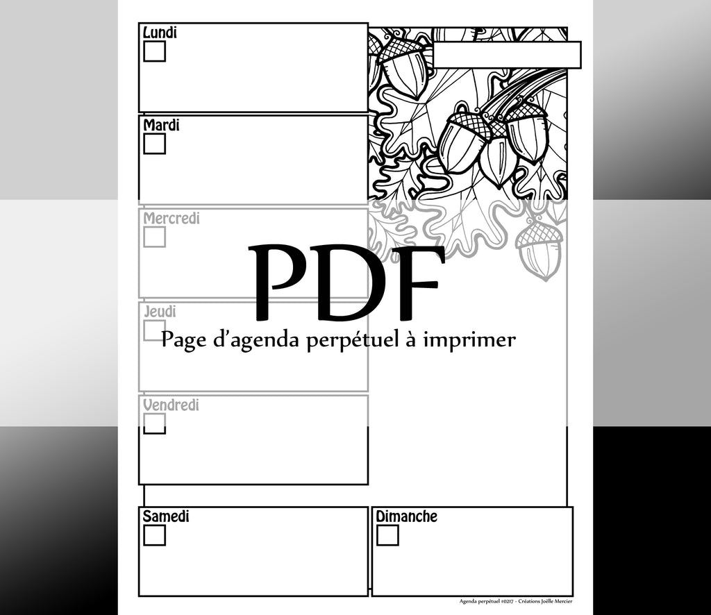 Page #0217 Agenda perpétuel - Téléchargement instantané - PDF à imprimer, GLANDS DE CHÊNE, automne