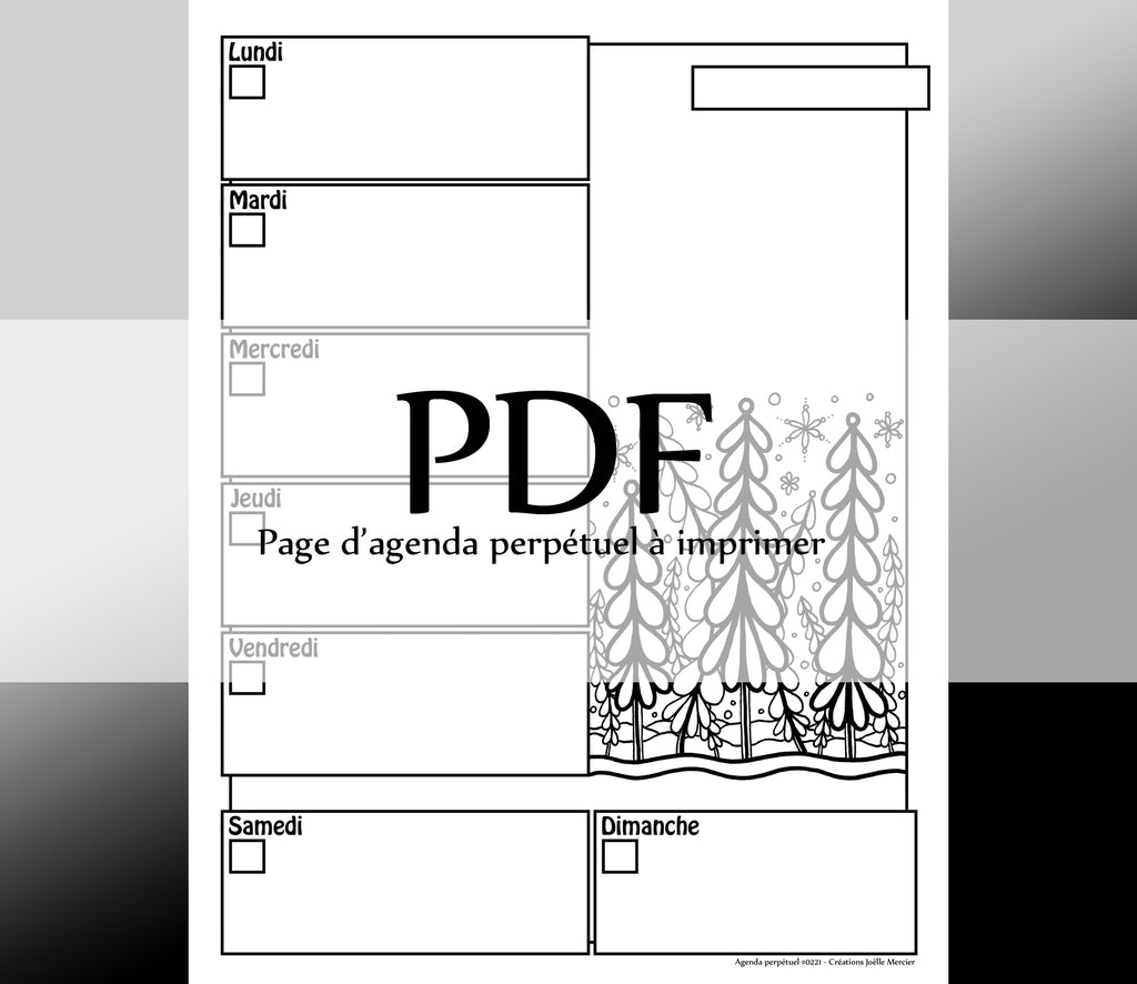 Page #0221 Agenda perpétuel - Téléchargement instantané - PDF à imprimer, FORÊT DE SAPINS ENNEIGÉS