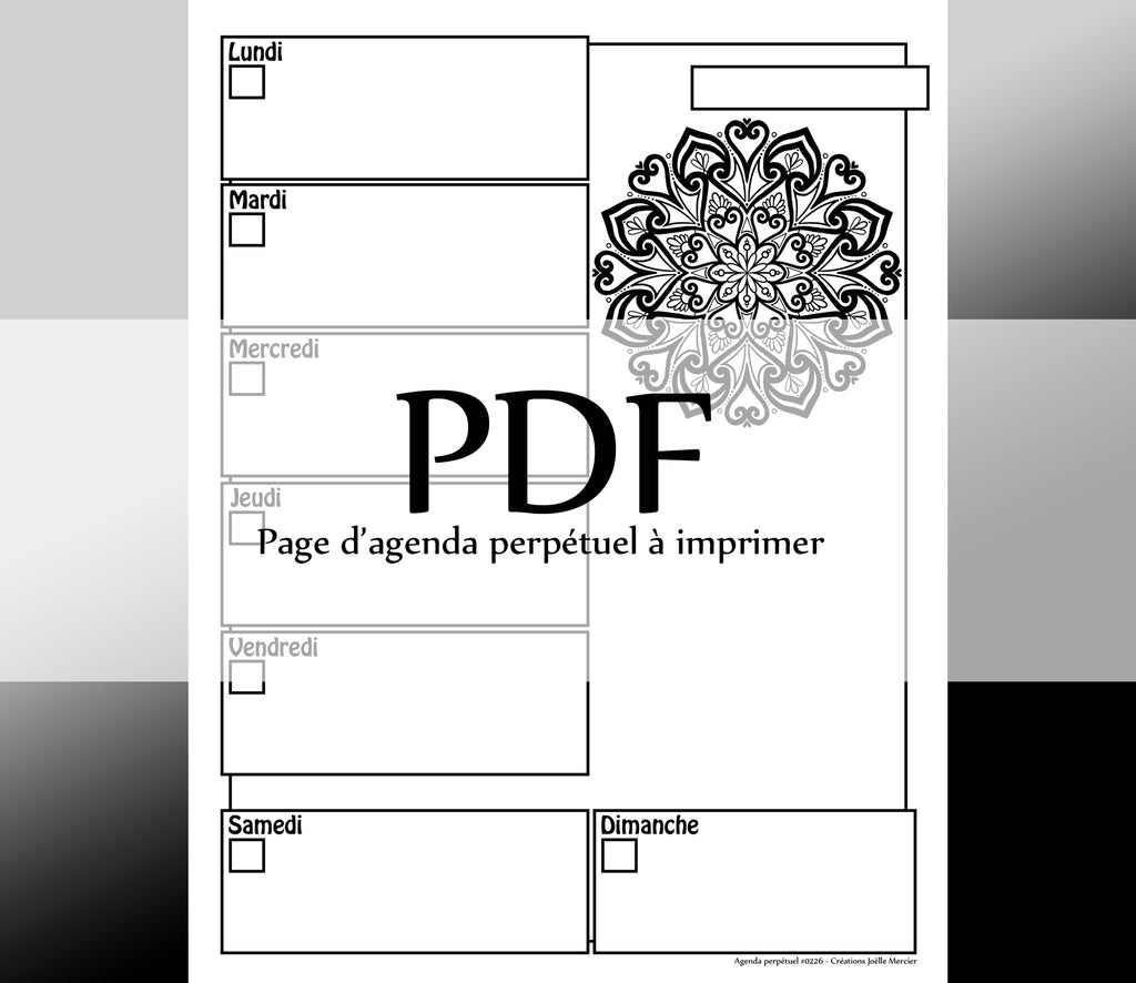 Page #0226 Agenda perpétuel - Téléchargement instantané - PDF à imprimer, MANDALA, fleur, coeurs
